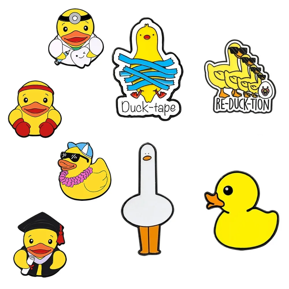 Broches esmaltados de patos divertidos con diseño amarillo