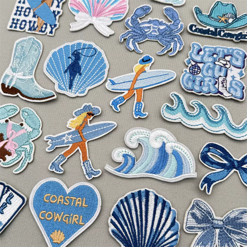Parche bordado surfista azul verano Shell onda para coser o planchar - imagen 4