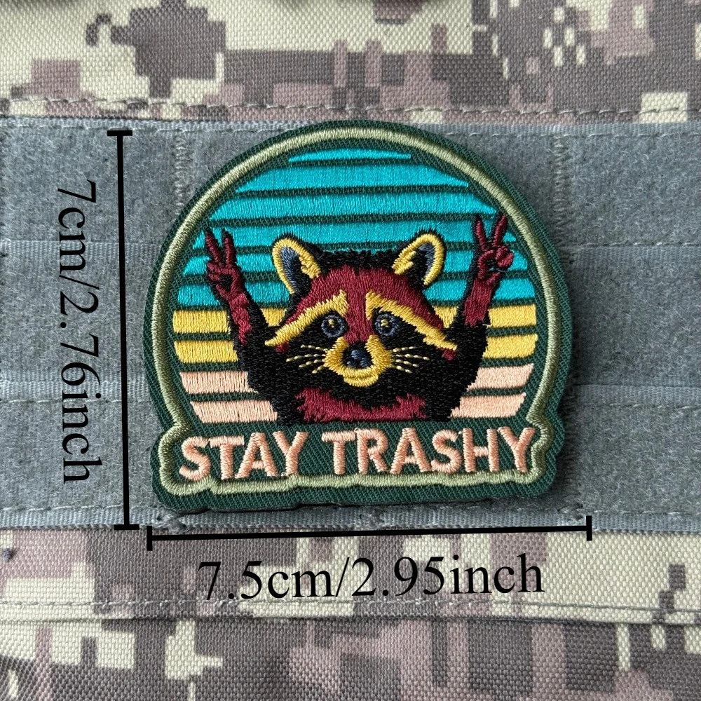 Parche táctico mapache bordado con velcro, militar de moral uniforme