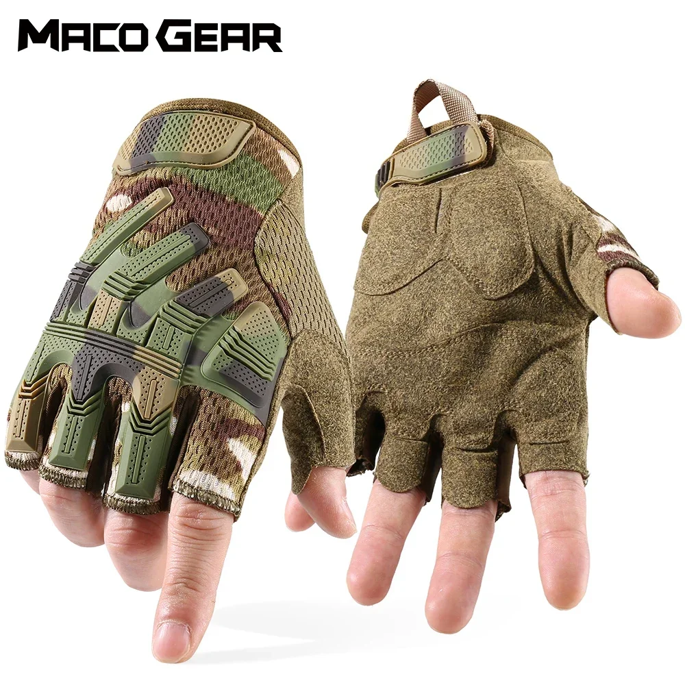 Guantes tácticos medio dedo con pantalla táctil para senderismo y caza