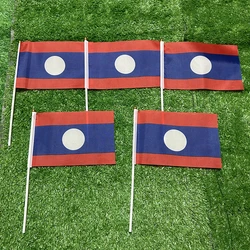 Bandera de Laos para mano en poliéster con asta plástica