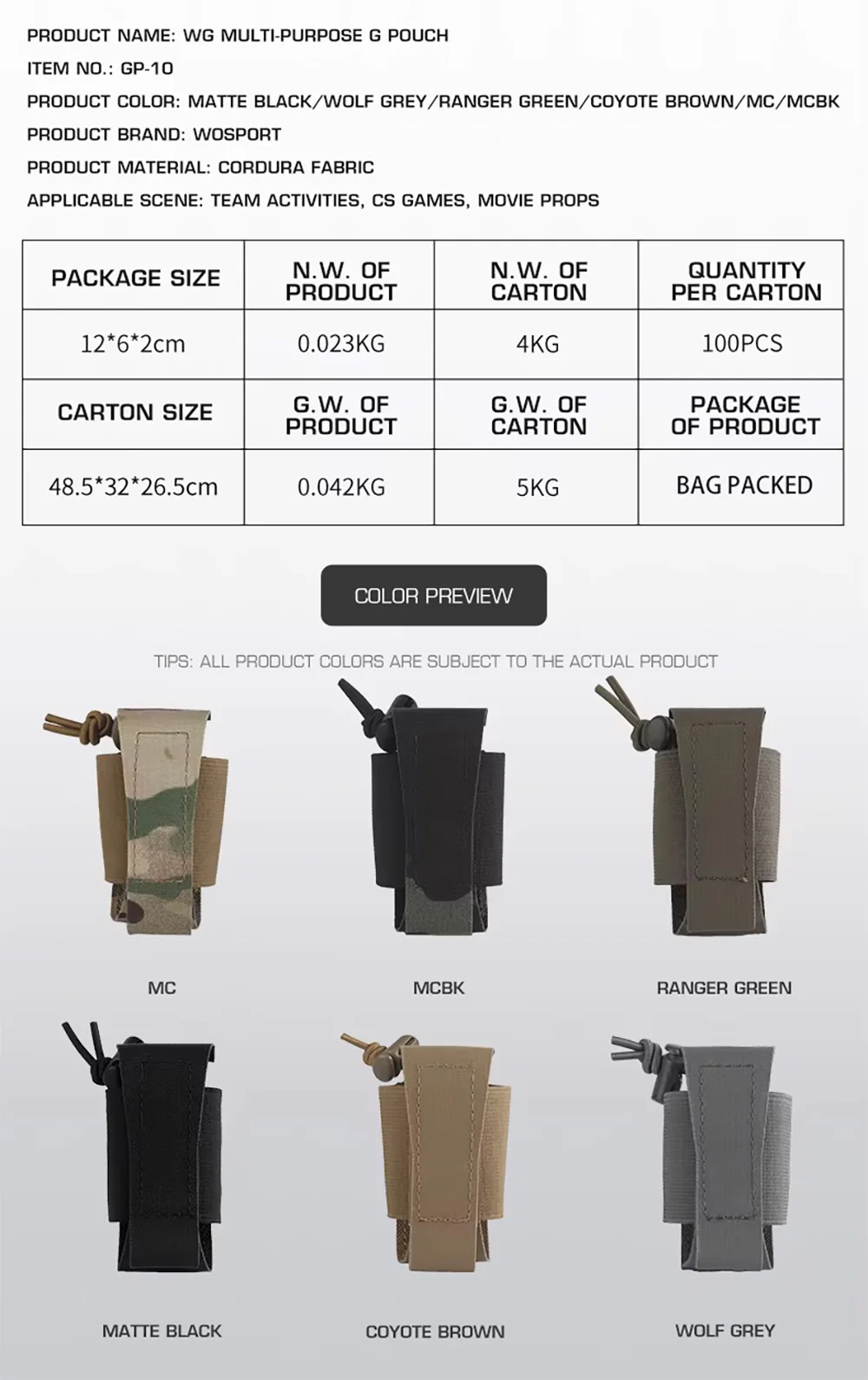 Bolsa táctica con sistema de fijación MOLLE en chaleco
