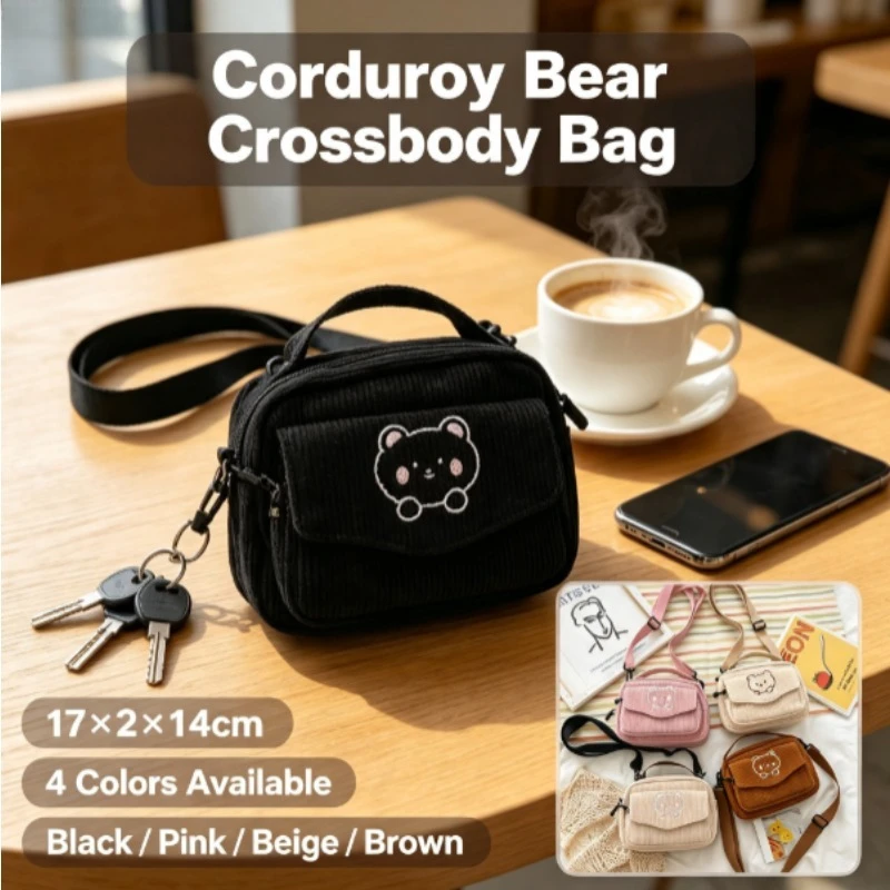 Bolso bandolera de corduroy y lona estilo harajuku para mujer - imagen 5