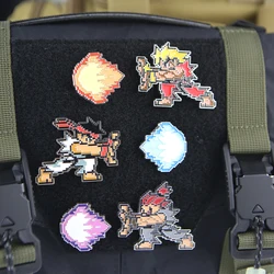 Parche táctico metal píxel Shakunetsu Hadoken para mochila con gancho