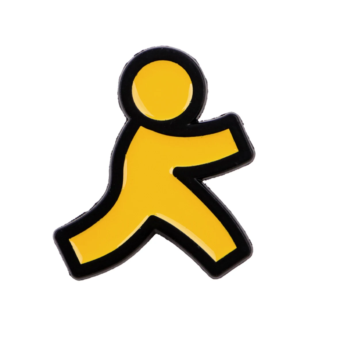 Diseño frontal del pin de esmalte amarillo mostrando el detalle del hombre sonriente