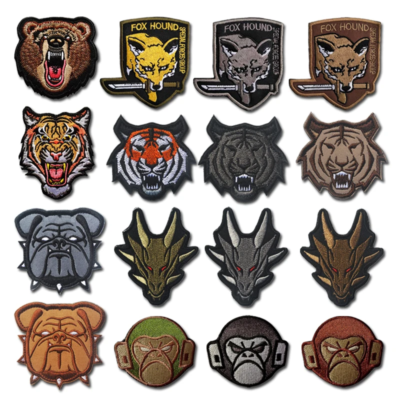 Parche táctico bordado lobo tigre oso con velcro para chaqueta