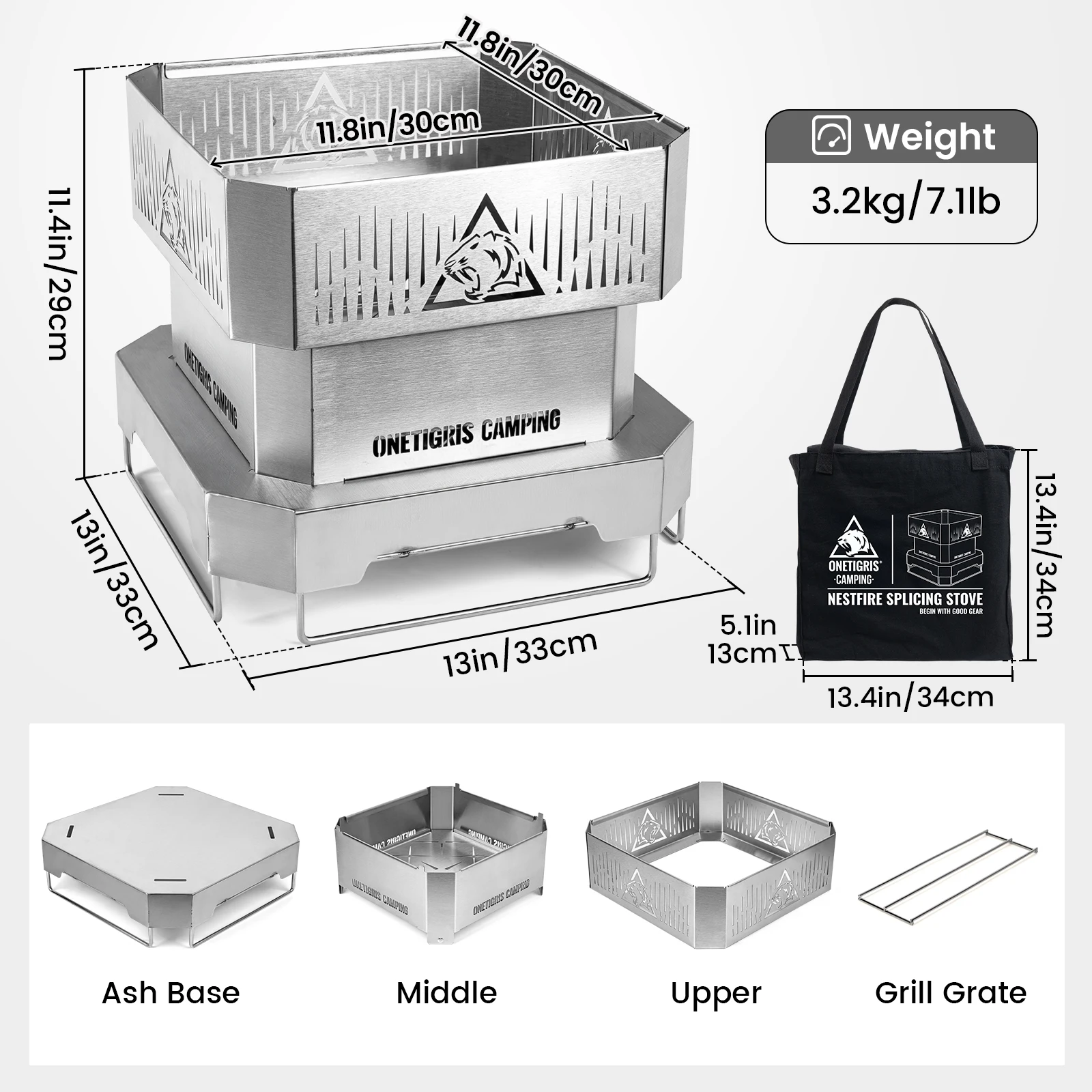 OneTigris Nestfire Estufa de leña portátil desmontable inox - imagen 2
