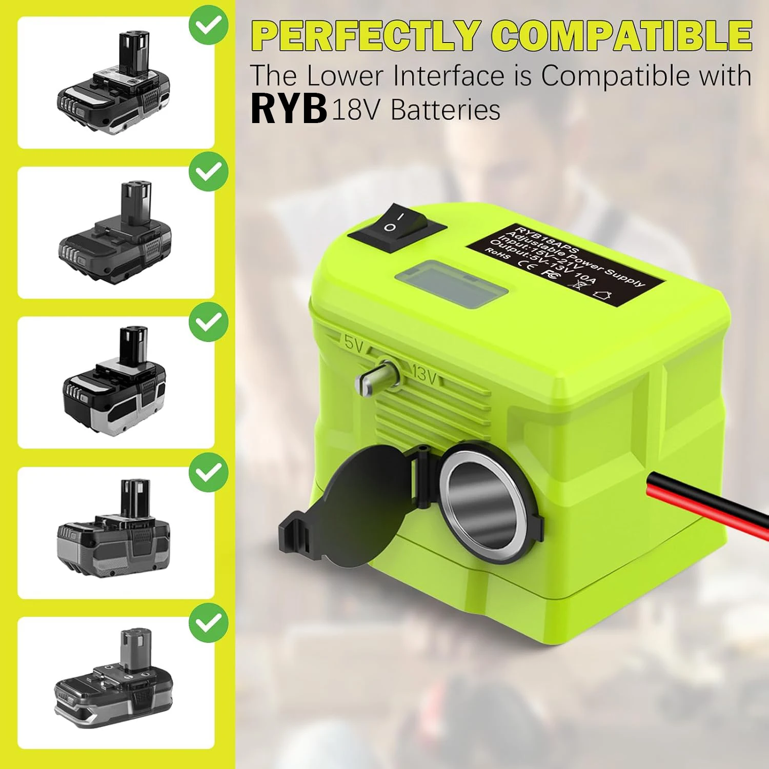 Convertidor de voltaje para batería Ryobi Li-Ion, redutor adaptador