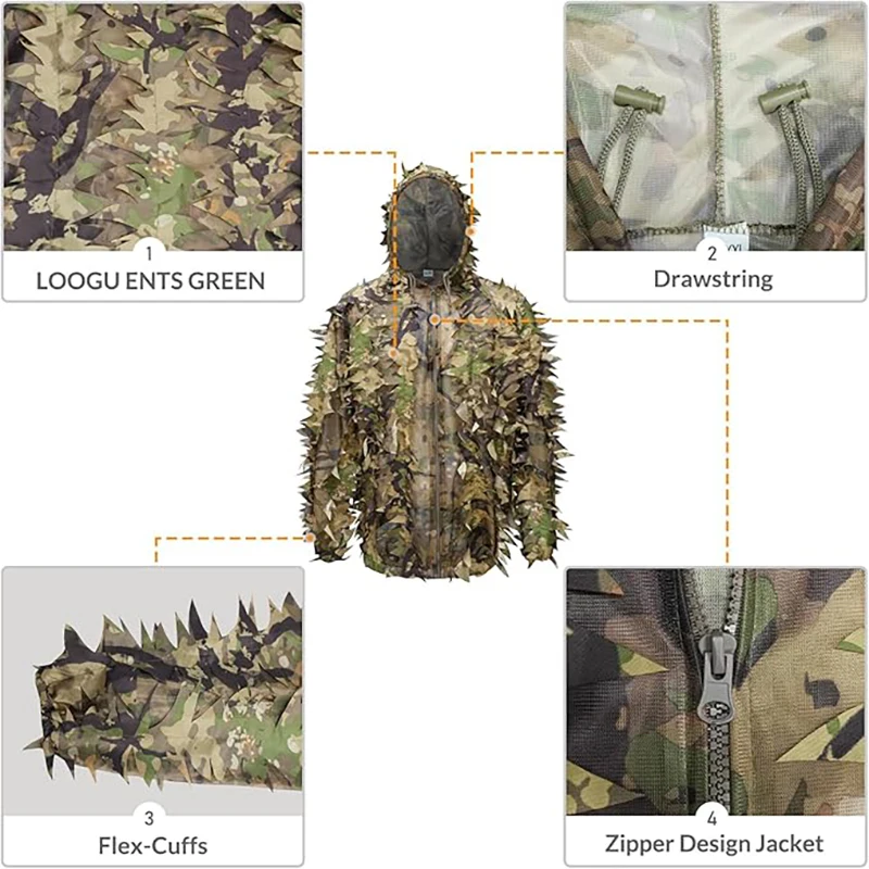 Traje camuflaje tridimensional hojas transpirable caza y airsoft - imagen 4