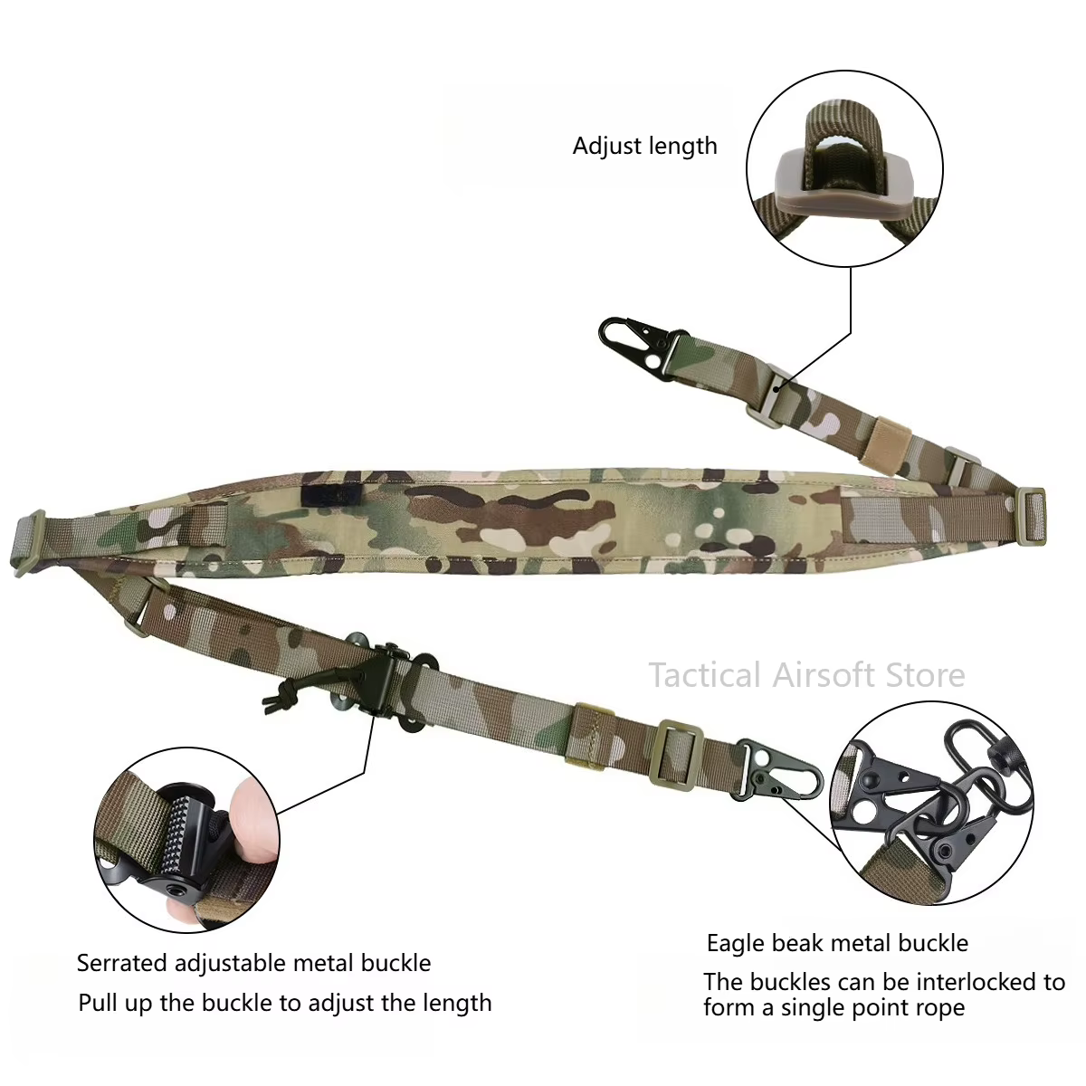 Eslinga para rifle táctico de dos puntos acolchada y ajustable