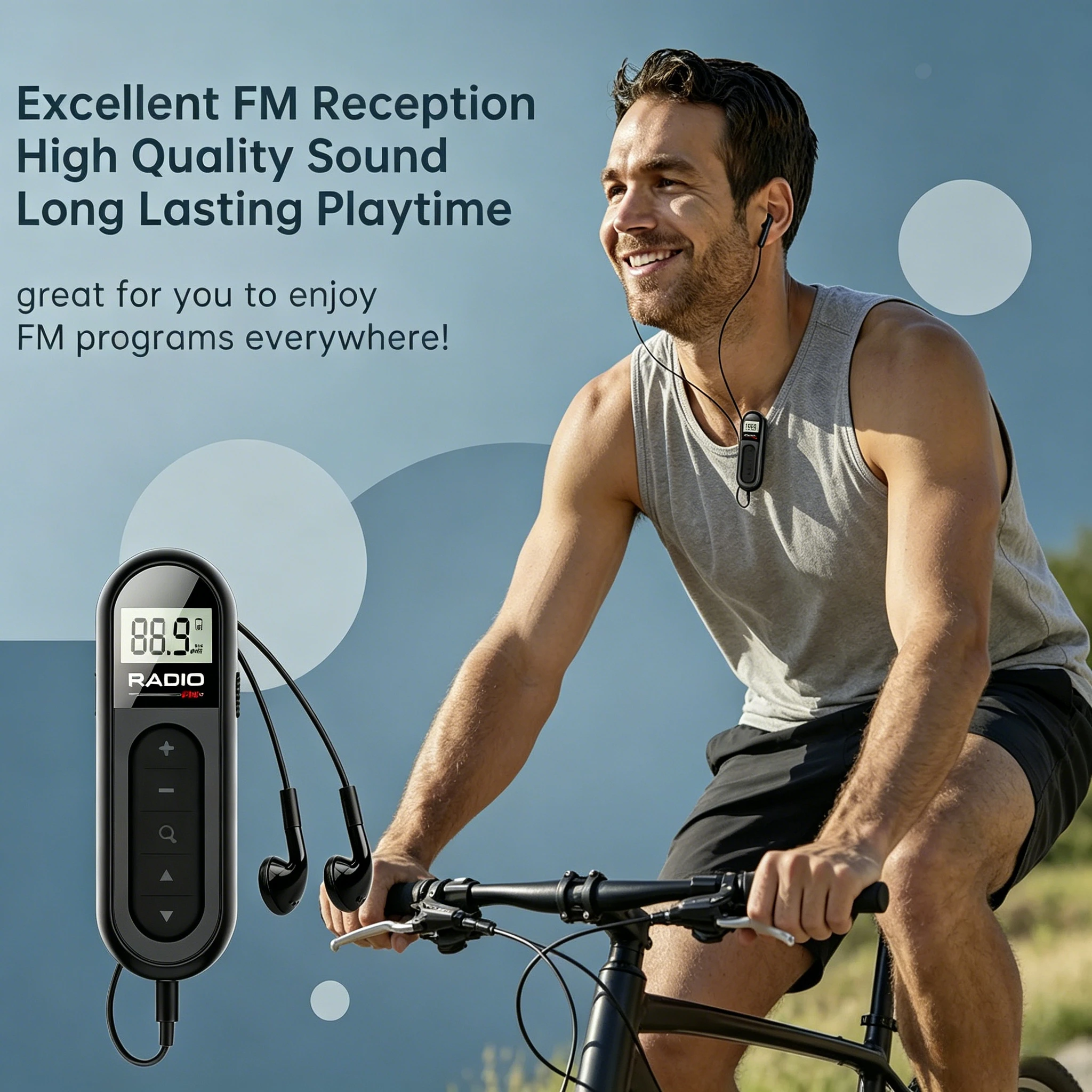 Radio FM portátil recargable con clip, pantalla LCD y auriculares - imagen 4