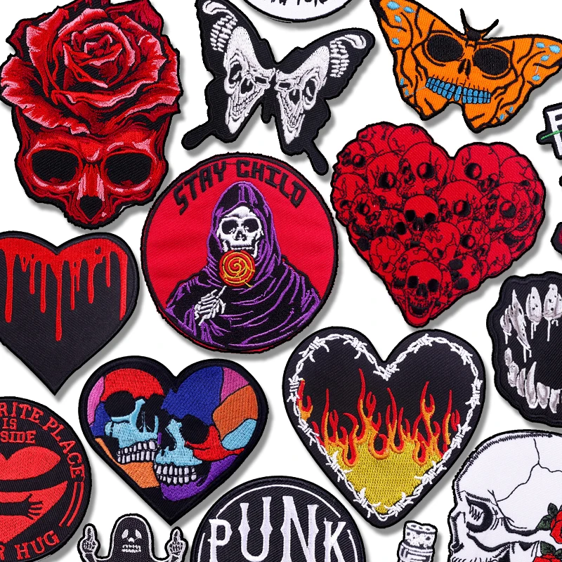 Parche táctico calavera corazón rosa estilo punk para coser - imagen 5
