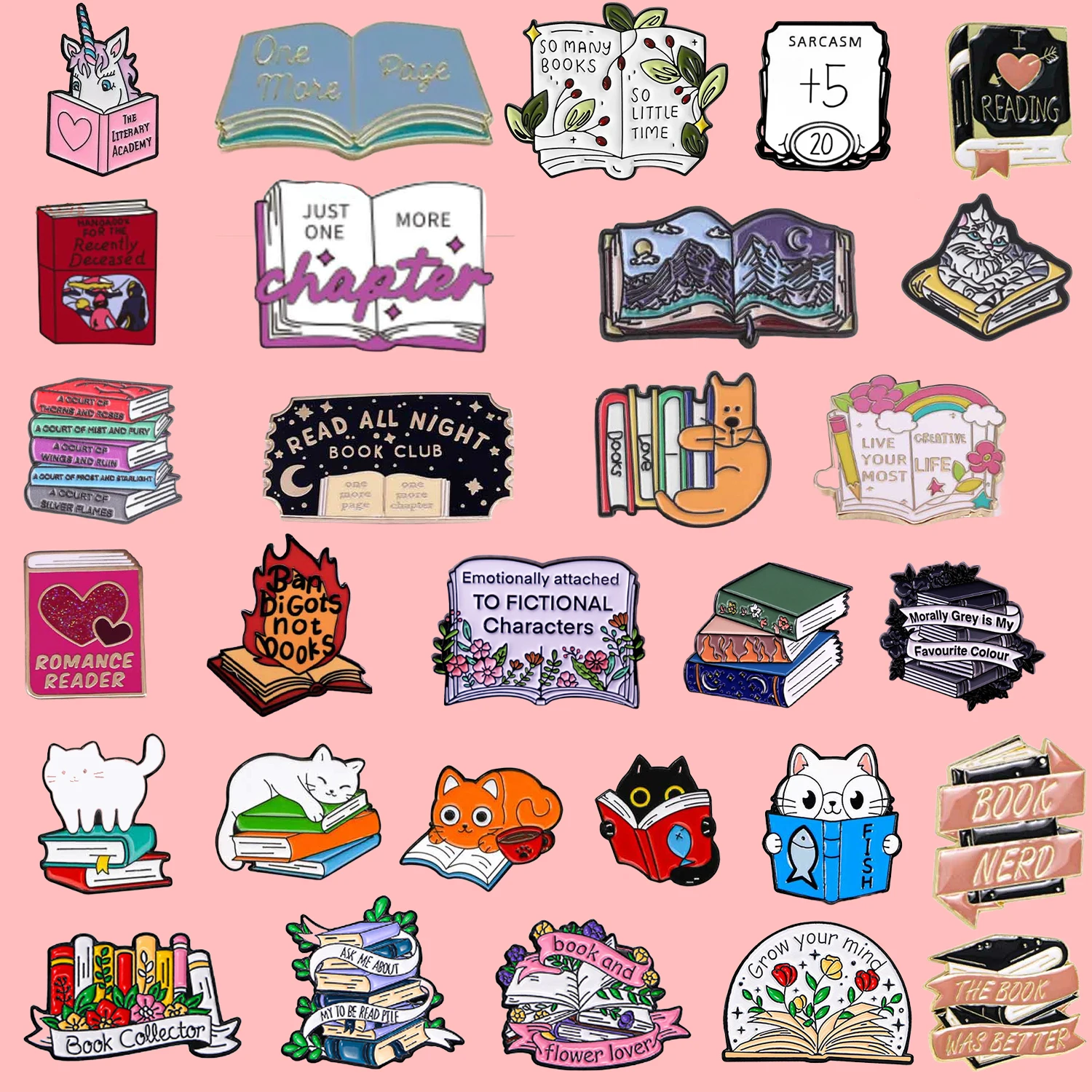 Pin esmaltado de libros y gatos para amantes de la lectura - imagen 3