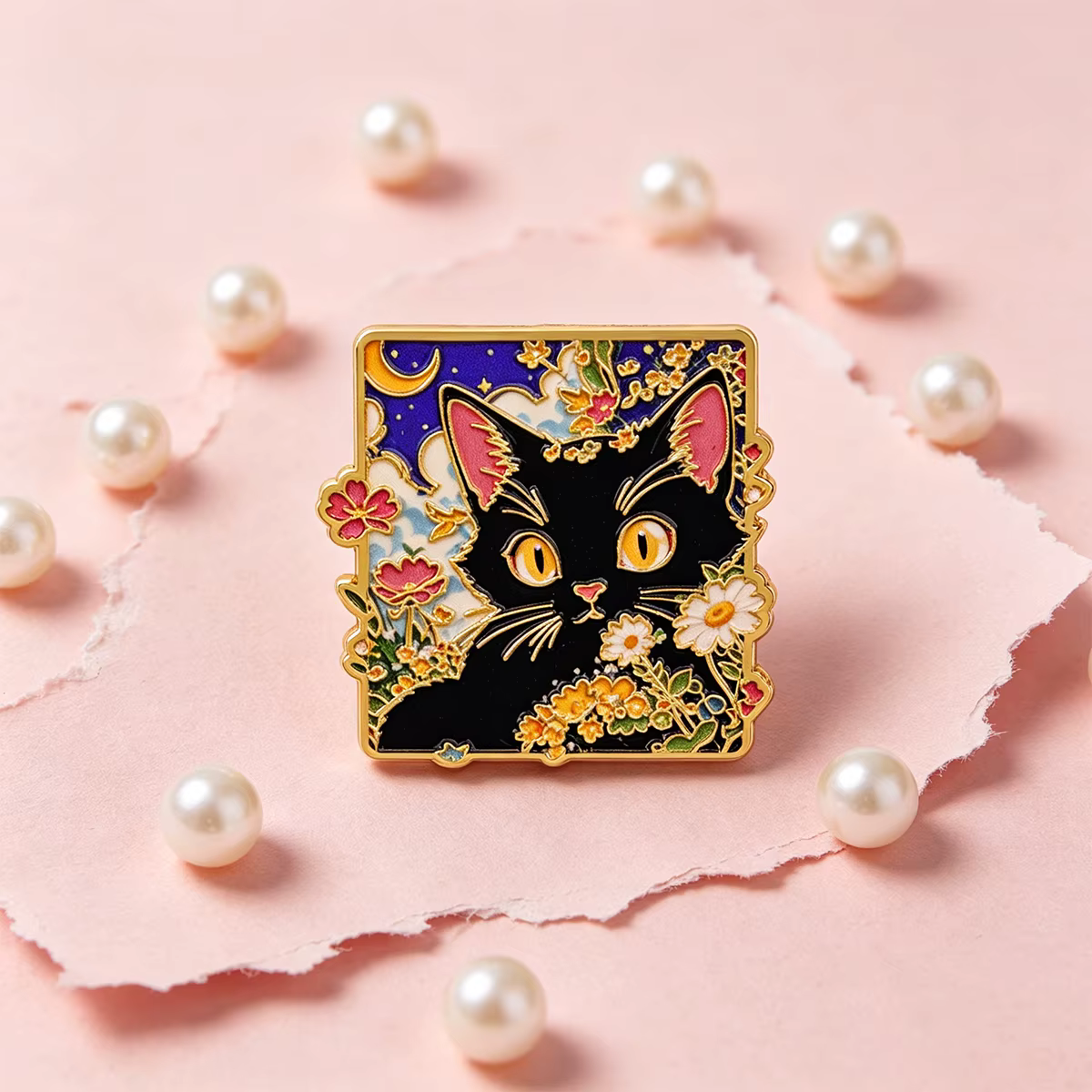 Broche metálico esmalte gato negro – pin para mochila y gorra - imagen 2