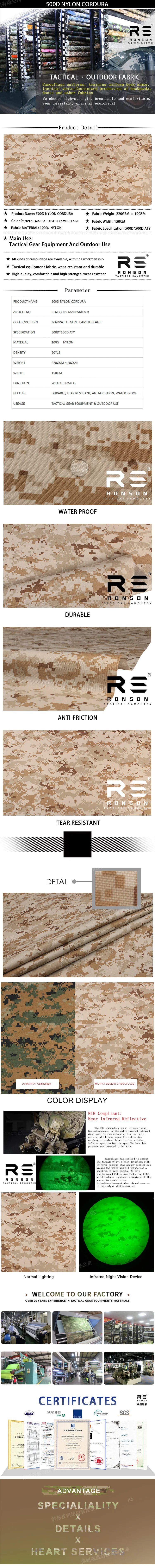 Tela Oxford RONSON US MARPAT desértico con acabado WR+ NIR