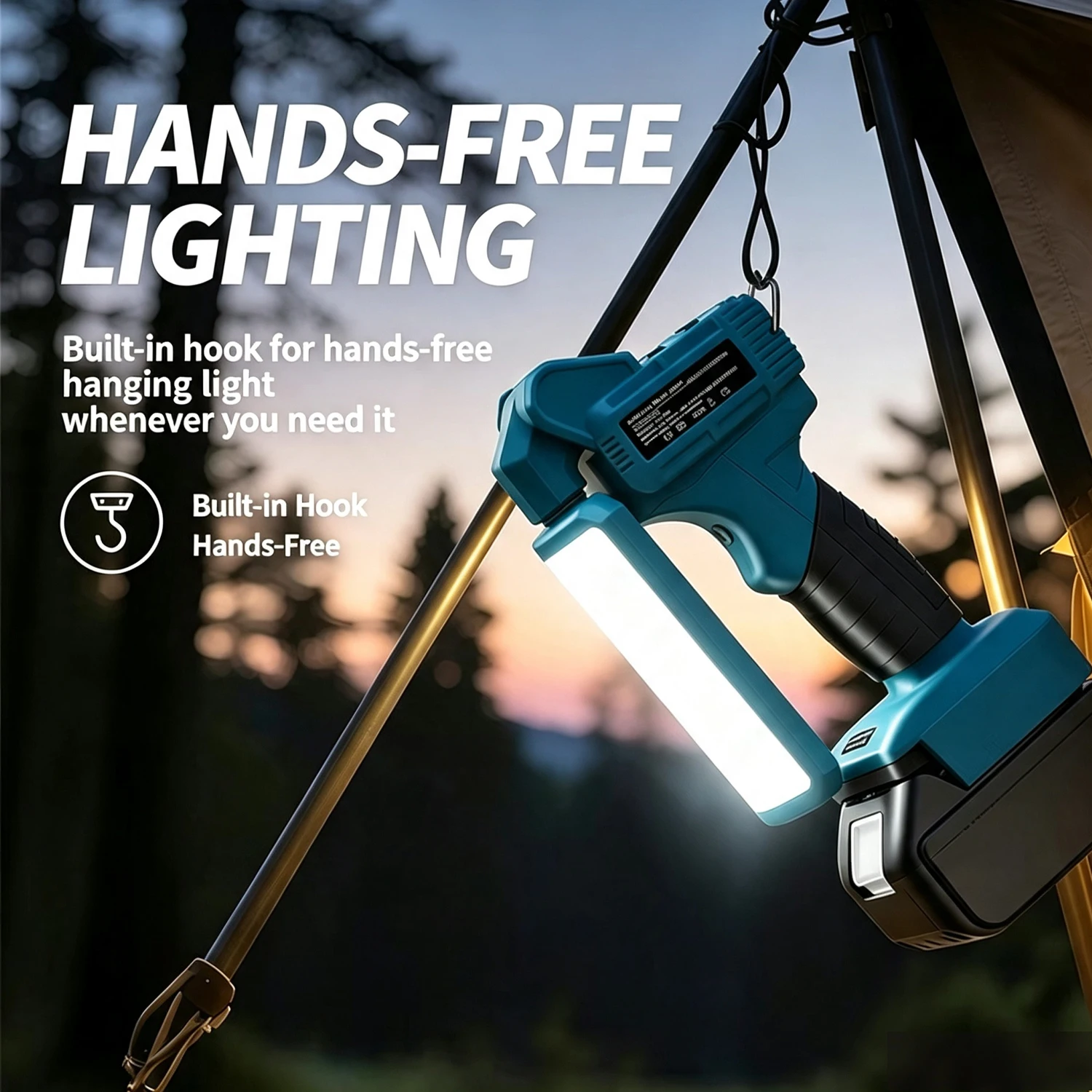 Lámpara LED Táctica Plegable 18V – Luz Ámbar Multi-Baterías Antimosquitos - imagen 3