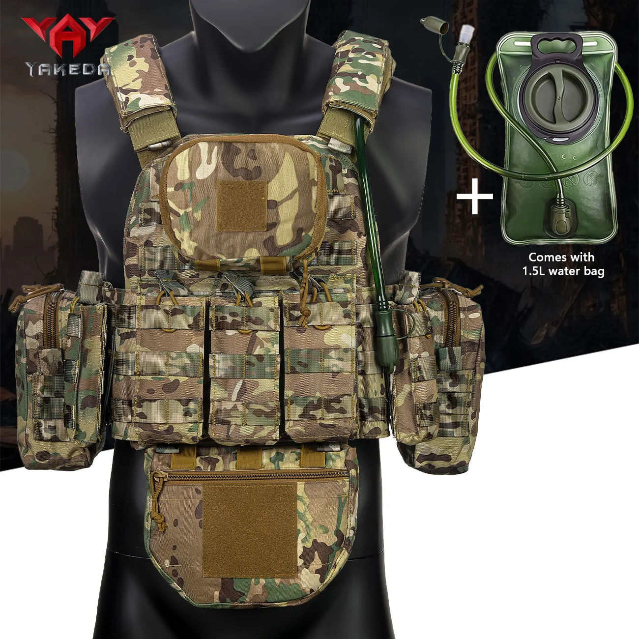 YAKEDA Chaleco táctico de entrenamiento camuflaje con bolsa de agua