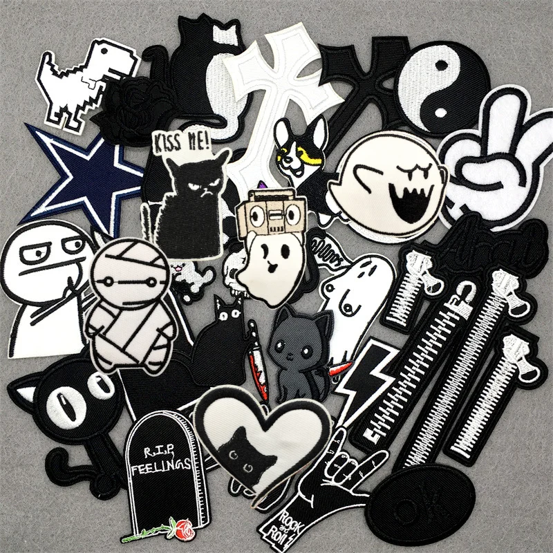 Parche bordado termoadhesivo dibujos animados – Blanco negro