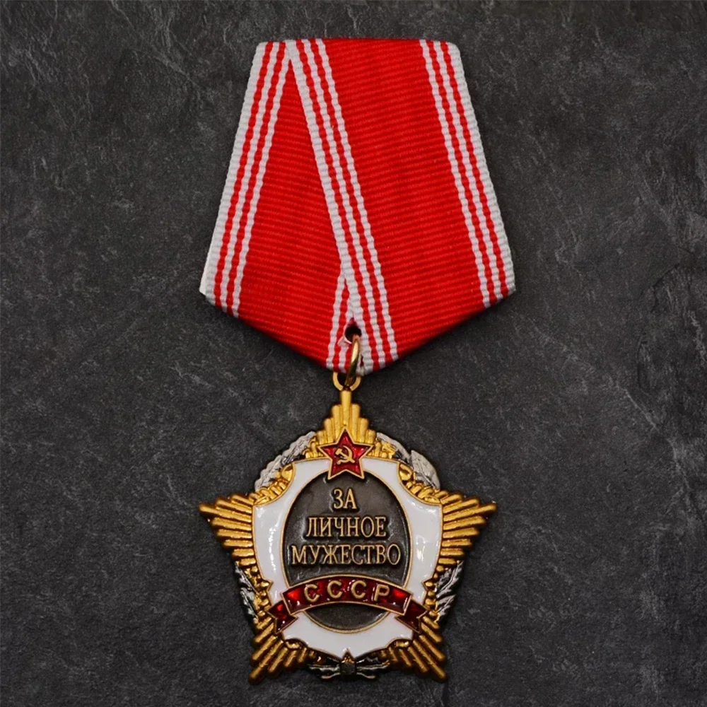 Medalla militar soviética estrella dorada esmaltada, broche - imagen 3
