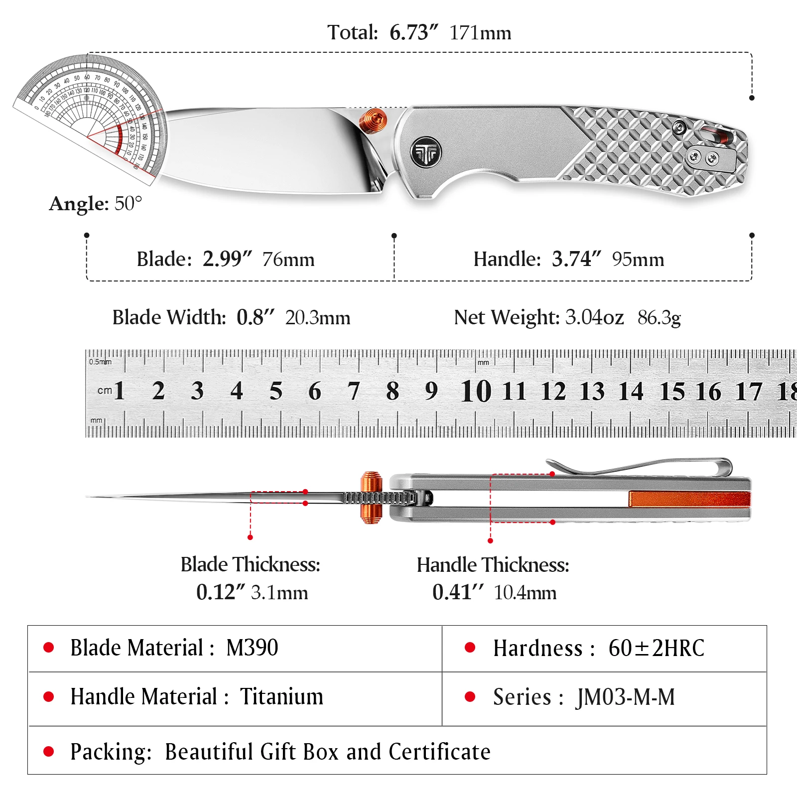 TRIVISA Dragonfly-M cuchillo plegable EDC M390 titanio espejo - imagen 4