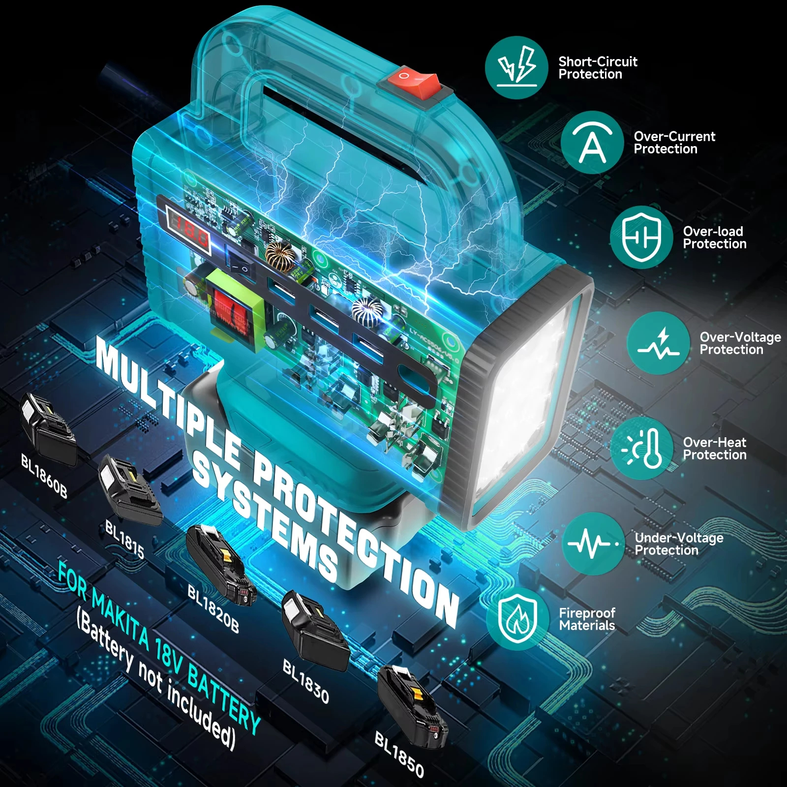 Inversor de corriente 220 V para batería Makita 18 V con USB-C - imagen 5