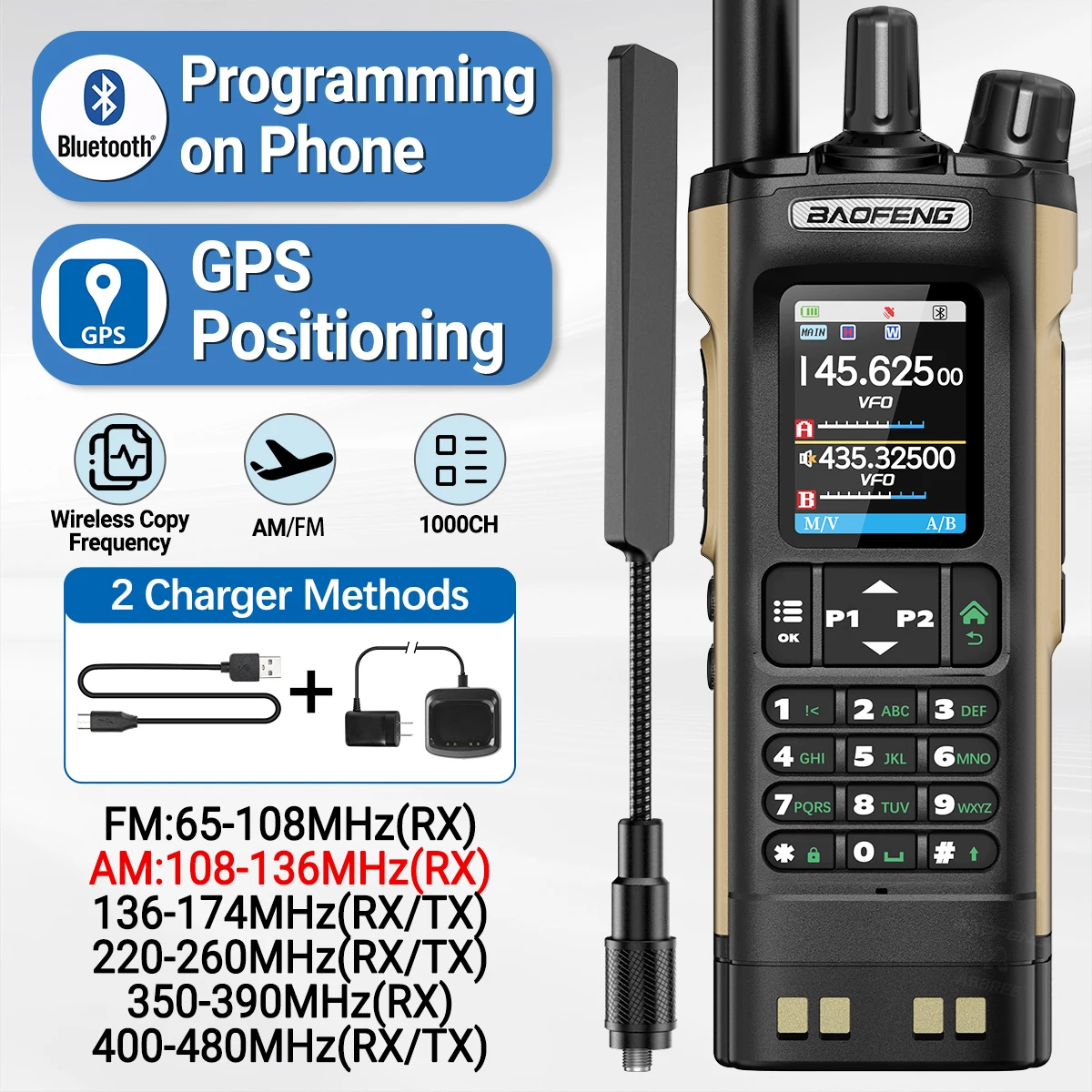 BAOFENG UV-32 walkie talkie radio bidireccional GPS Bluetooth