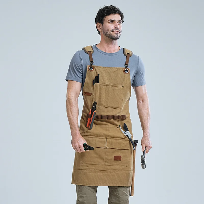Delantal de trabajo lona multibolsillos con correas ajustables - imagen 4