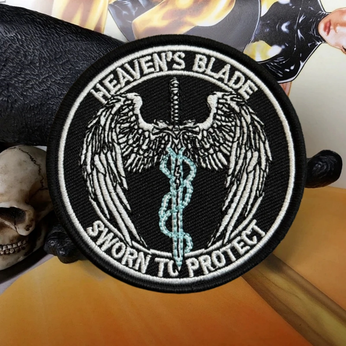 Parche táctico bordado Moral Heaven's Blade alas de ángel espada velcro - imagen 2