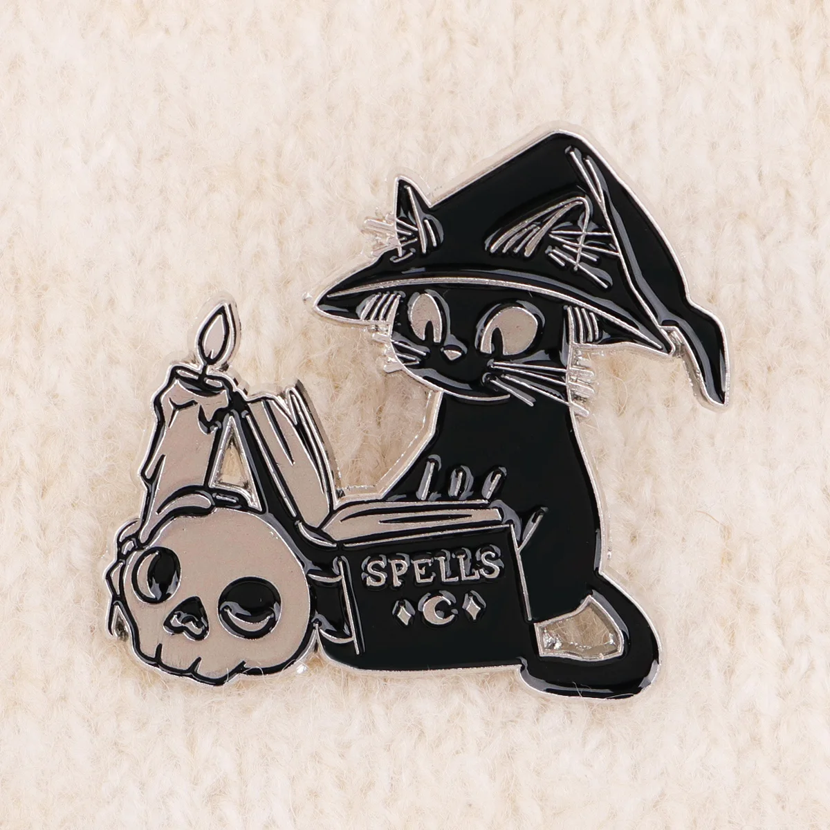 Pin de solapa esmalte gato brujo negro calavera y vela Halloween - imagen 3