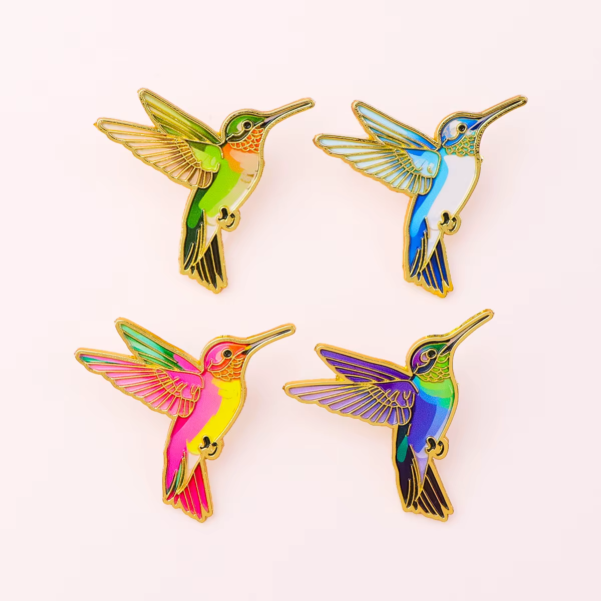 Broches metálicos con colibrí esmaltado para mochila