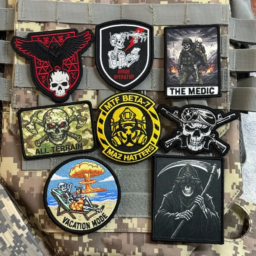 Parche táctico calavera Reaper MOLLE con gancho y bucle - imagen 3