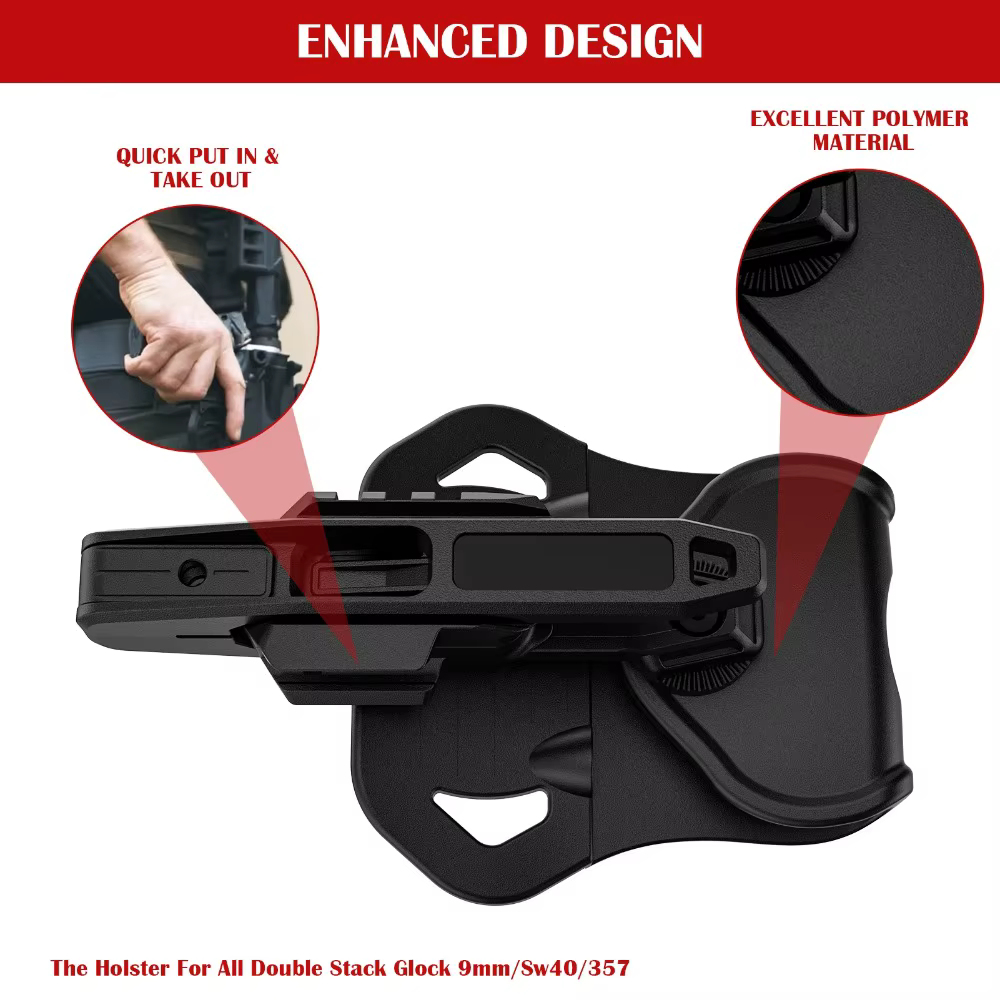 Funda Glock 9mm con carril para accesorios, compatibilidad con MOLLE