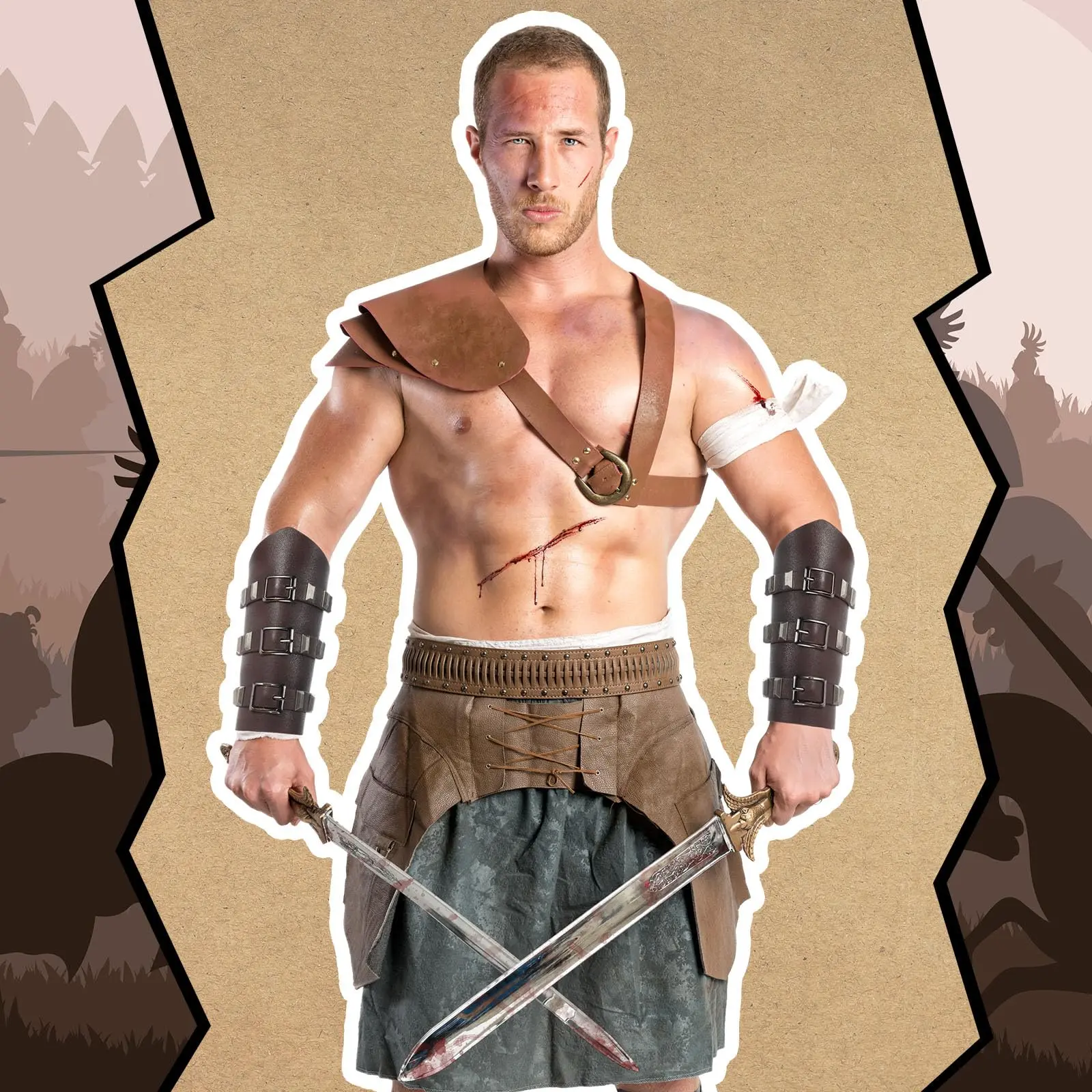 Protectores de brazo cuero sintético estilo vikingo medieval - imagen 3