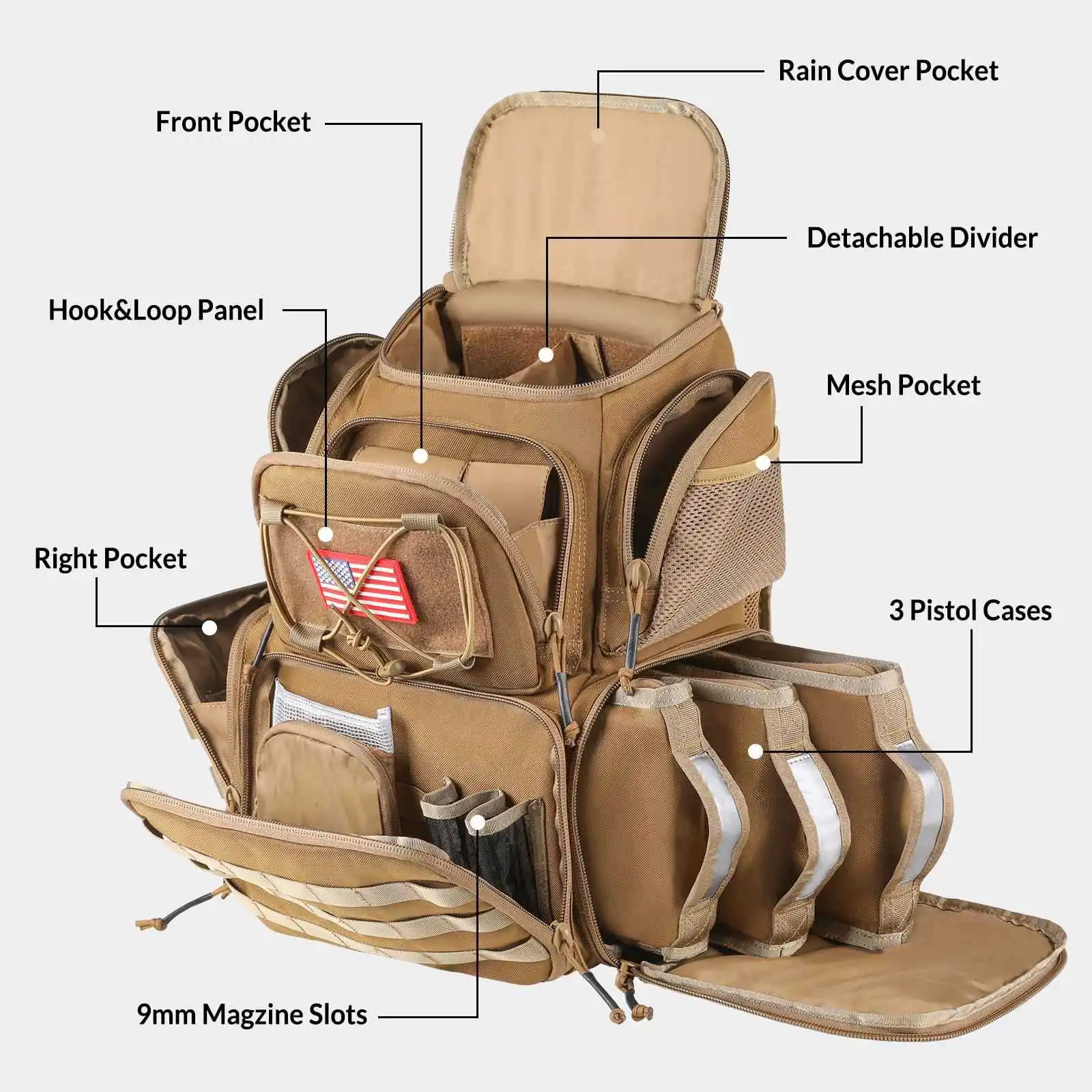Mochila táctica de senderismo con tira reflectante y gran capacidad - imagen 5