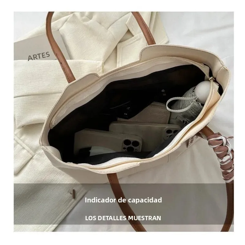 Bolso tote gran capacidad mujer con textura para diario y playa - imagen 3