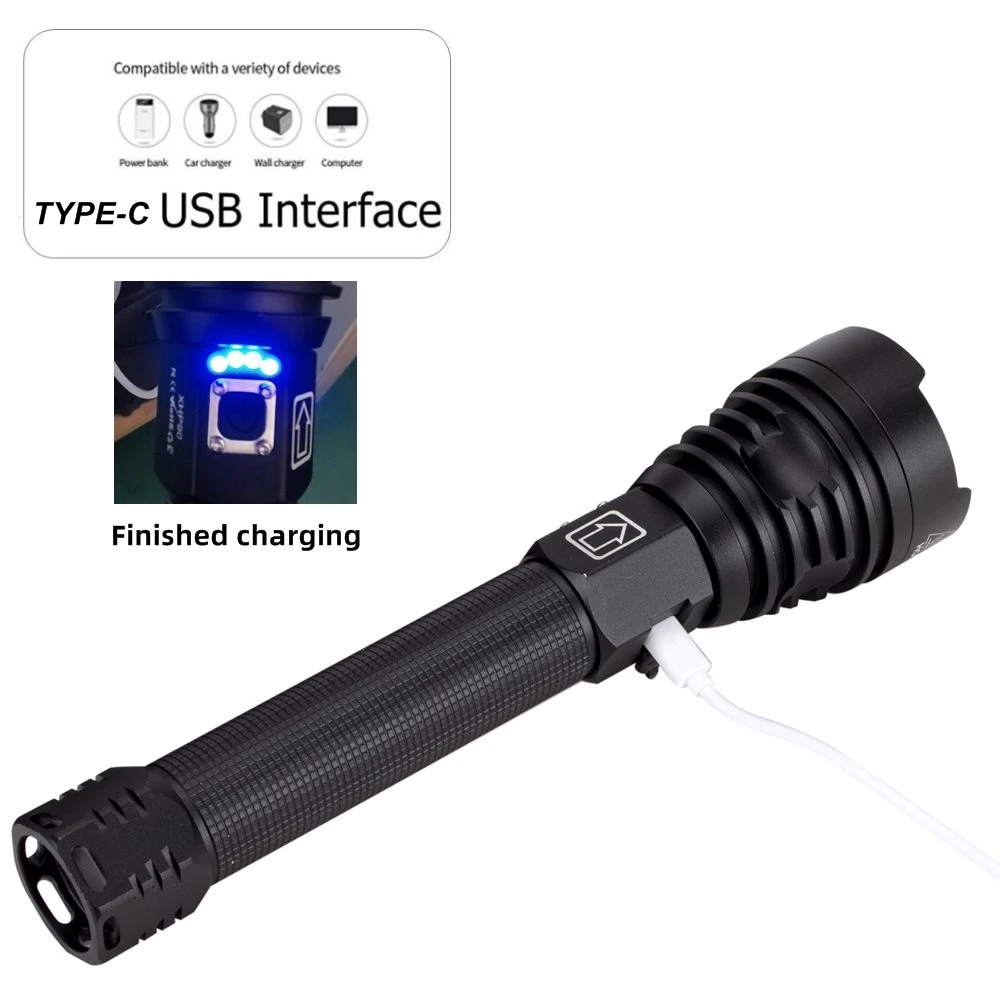 Linterna LED P90 5000 lúmenes con zoom – Recargable USB para uso táctico y outdoor - imagen 5
