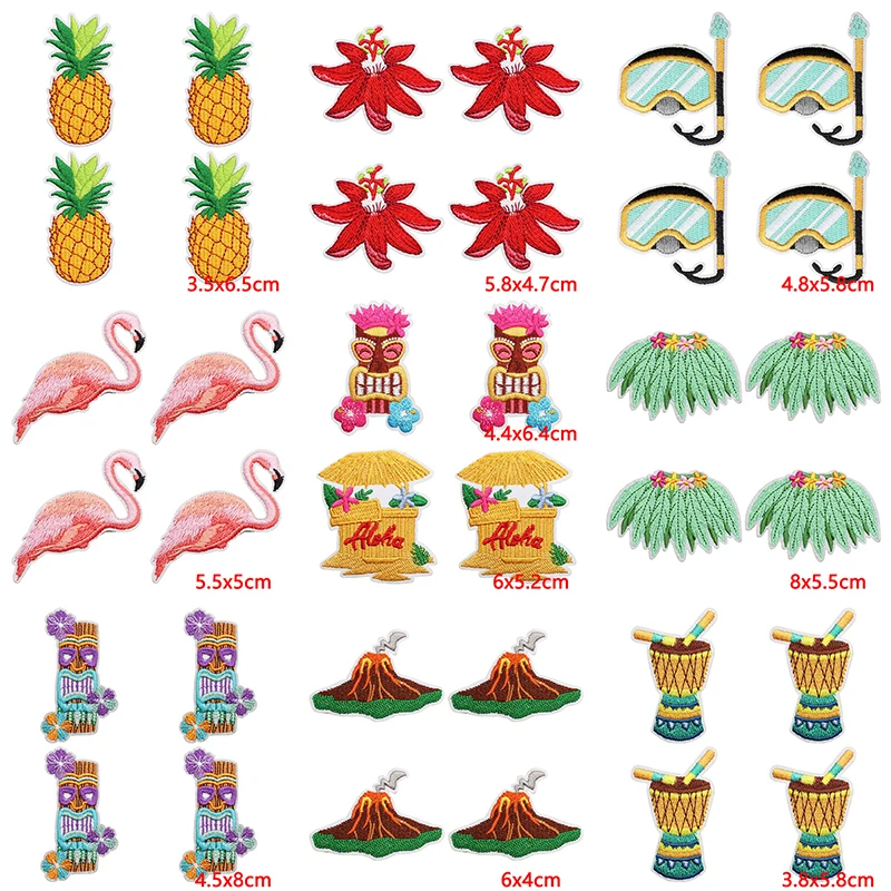 Parches termoadhesivos bordados tropicales flamingo, piña y tiki - imagen 4