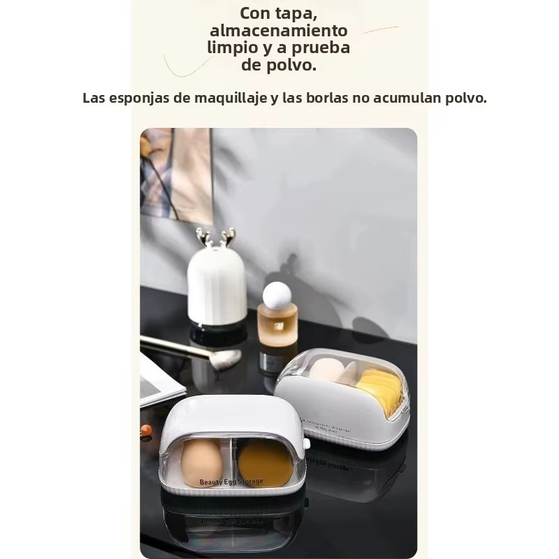 Caja organizadora esponjas de maquillaje con tapa a prueba de polvo