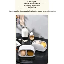 Caja organizadora esponjas de maquillaje con tapa a prueba de polvo