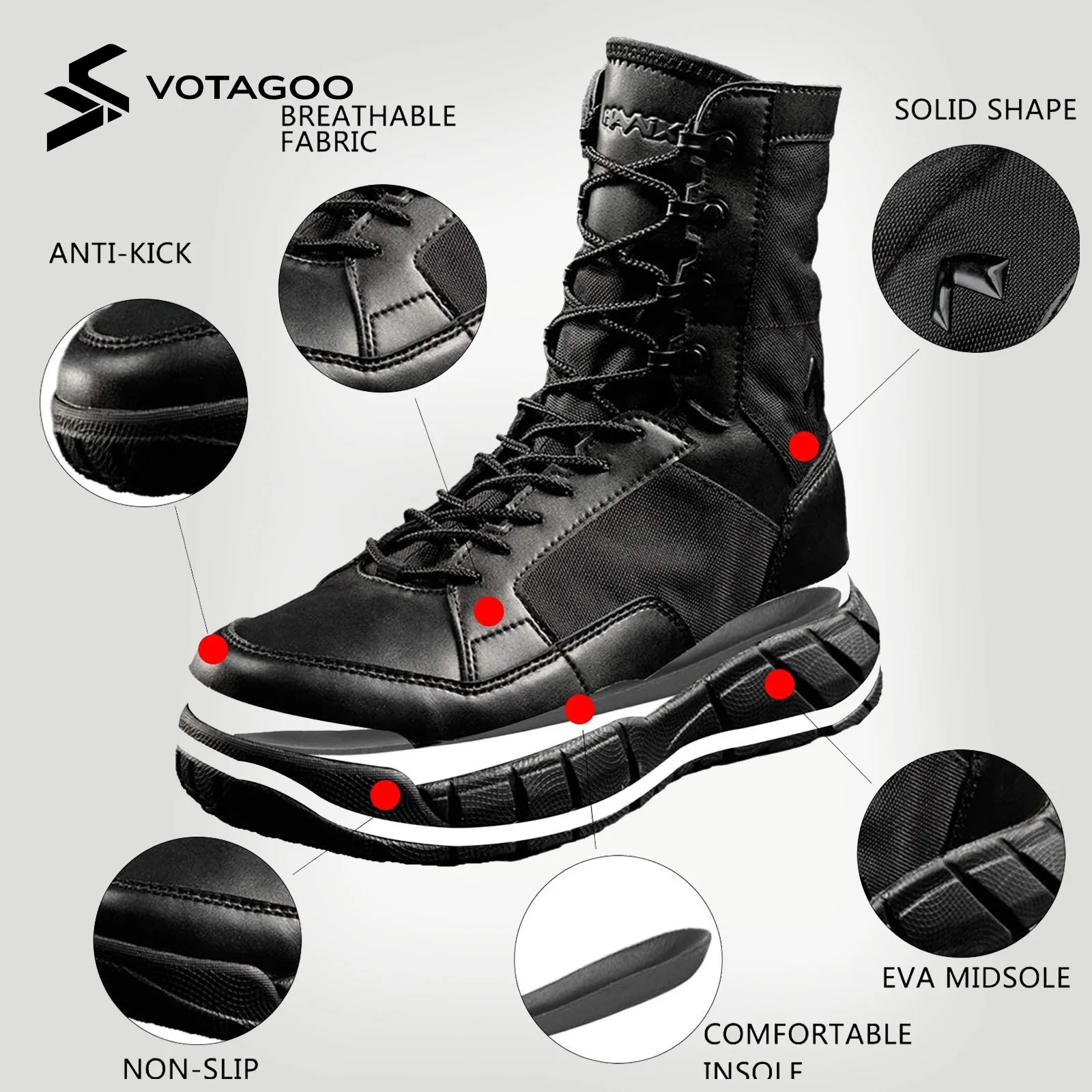 YEVHEV Botas tácticas hombre coyote ligeras de combate para senderismo - imagen 5