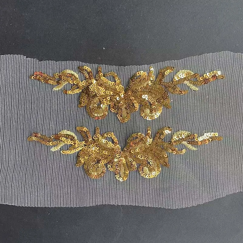 Parche bordado encaje dorado con lentejuelas y flores para coser - imagen 4