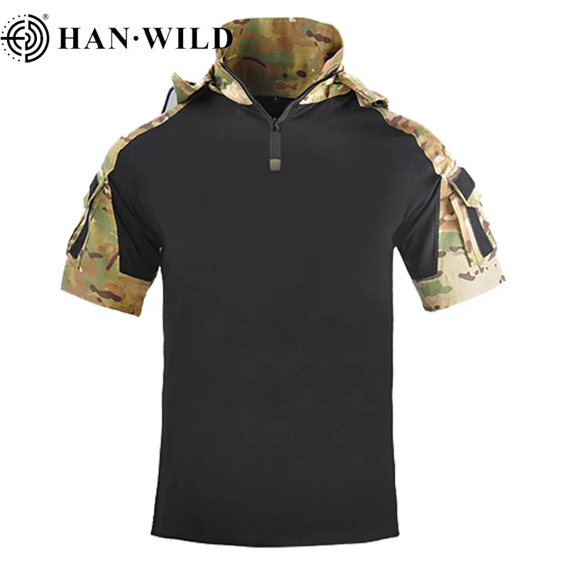 HAN WILD Camiseta con capucha táctica hombre camuflaje senderismo