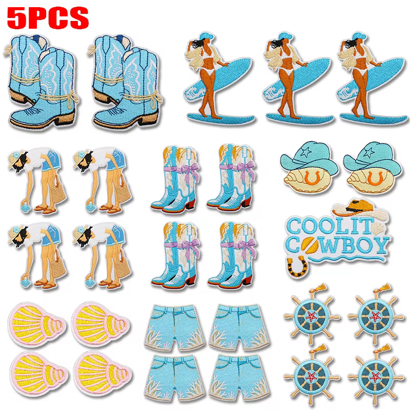 Parche termoadhesivo bordado vaquero del oeste azul surf para ropa - imagen 5