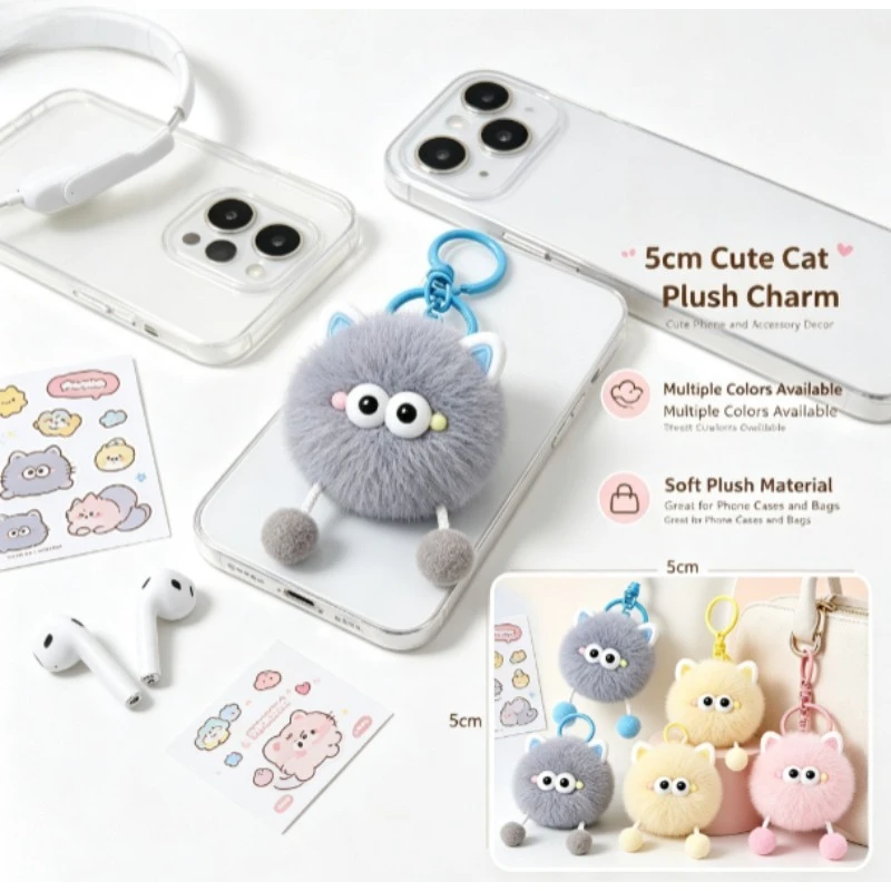 Llavero peluche bola de carbón suave y esponjoso colgante moderno - imagen 5