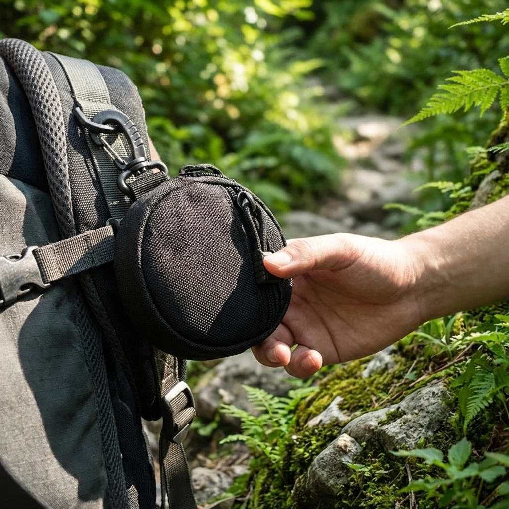 Bolsa táctica MOLLE mini redonda EDC con cierre y mosquetón exterior - imagen 2