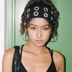 Diadema elástica con anillo metálico punk retro de borde ancho