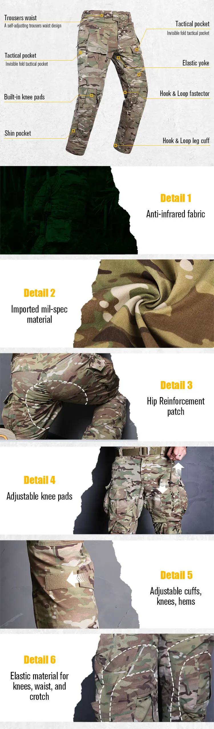 Rodilleras extraíbles del pantalón táctico