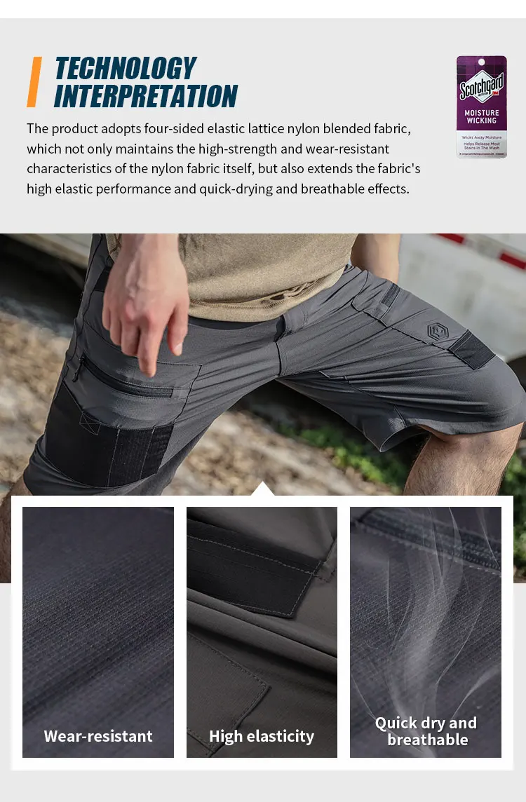 Vista del corte y acabado de los pantalones cortos tácticos