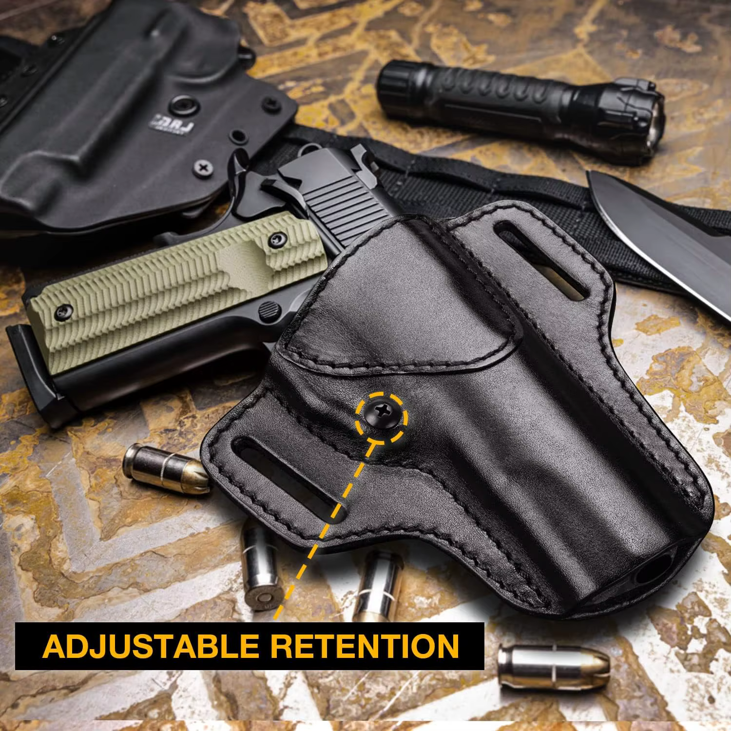 Funda 1911 cuero artesanal cañón 5" – OWB transporte oculto mano derecha - imagen 5