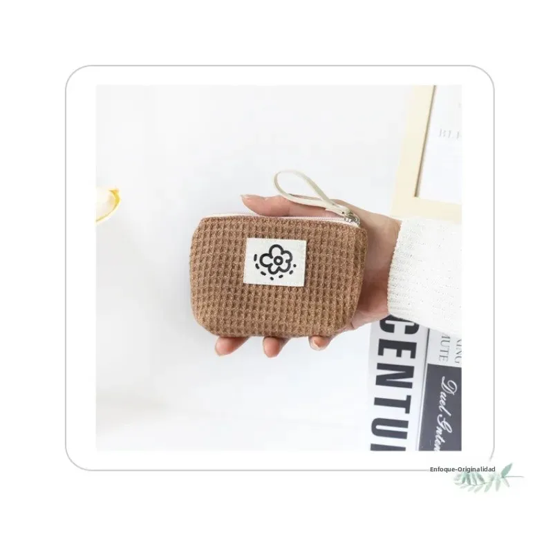 Bolso de mano compacto waffle japonés floral mujer para cosméticos - imagen 2
